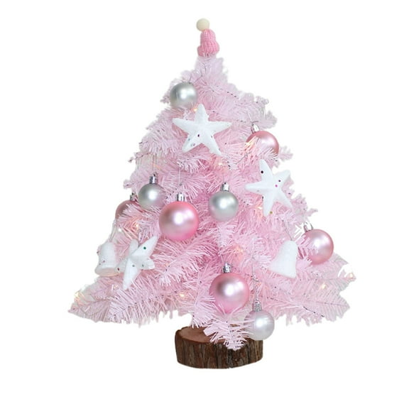 45Cm Pink Christmas Tree With Decorations - Feather Theme, Desktop Diy Ornament Set