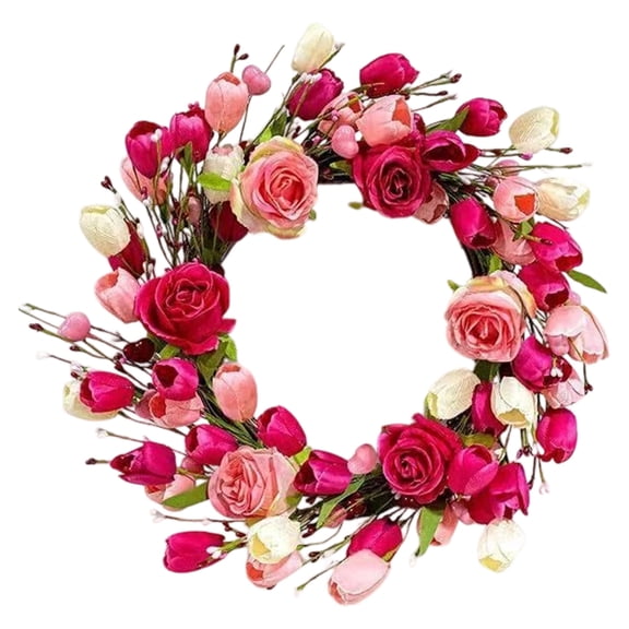 45Cm Rose Tulip Wreath Home Decoration Door Hanging, Faux Frosted Floral For All Year Round Indoor Outdoor Use, Front Door Fireplace Garden Decor