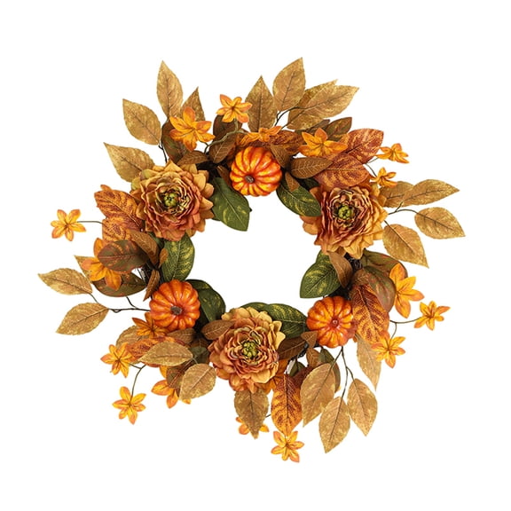 45Cm Simulated 3D Pumpkin And Multiple Flowers Wreath Home Door Decoration For Festival Party And Special Occasions To Create Gorgeous Welcome And Make Neighbors Praise