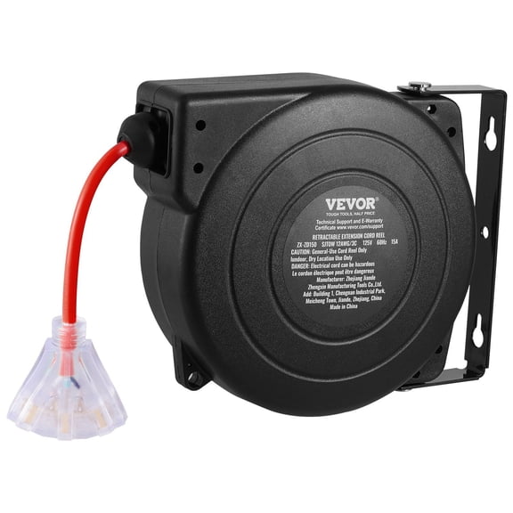 45FT Retractable Extension Cord Reel, 12AWG 3-Conductor SJTOW Commercial Grade Power Cord Reel with Handle