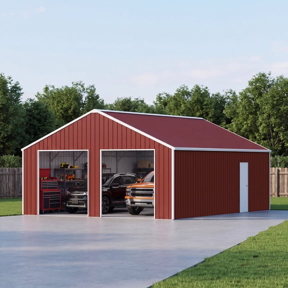45FT x 25FT Heavy-Duty Metal Garage Barn Shed 14-Gauge Galvanized Steel Double Door Storage Building with Reinforced Roof, Side Entry & Industrial Outdoor Vehicle Shelter