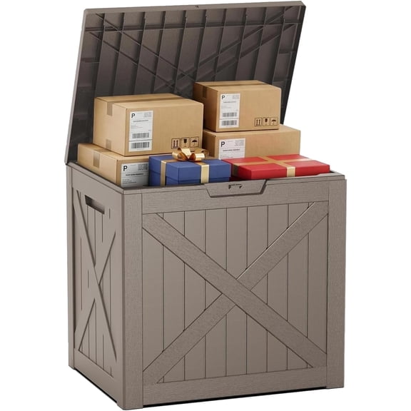 45Gal Lockable Package Delivery Box Waterproof Outdoor Storage Box | Compact resin parcel drop box for porch, flip-top design, weatherproof construction, ideal for daily deliveries and storage