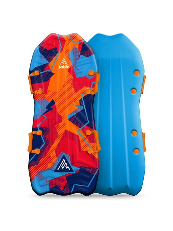 45" Stylus Snow Sled for Kids & Adults, Lightweight EPS Foam Core, 4 Molded Handles, Slick Bottom, Durable Orange & Blue Graphic Deck, Fun for 1-2 Riders