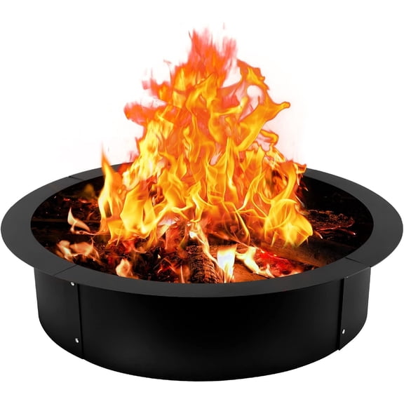 45Inch Dia Fire Pit Ring Large Round Liner, Heavy Duty Solid Steel Fire Pit Insert DIY Campfire Ring Above-Ground or In-ground