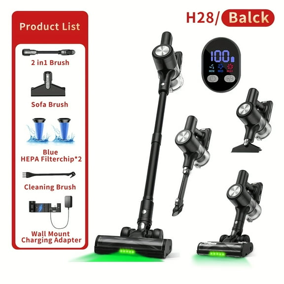 45KPA Cordless Vacuum Cleaner - Upgraded Green Light & Anti-Tangle FloorBrush, 8-in-1 Lightweight Stick Vacuum for Carpet/Pet Hair/Tile/Hardwood Floor