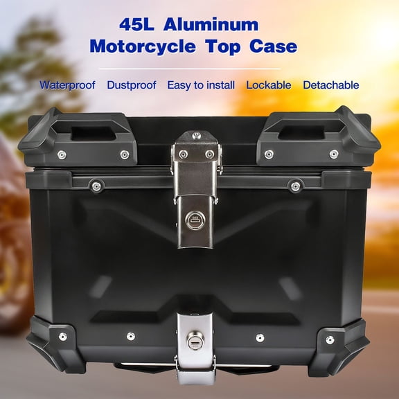 45L Black Waterproof Motorcycle Tail Box/Trunk Storage - Aluminum Alloy Scooter Top Case - Universal Fit - Anti-Drop & Reflective Design
