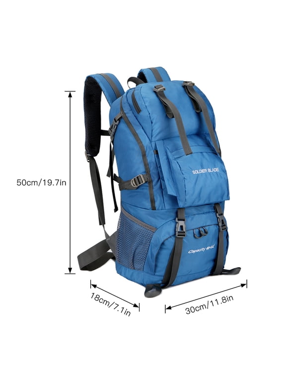 45L Camping Hiking Backpack - Large Capacity Outdoor Pack with Breathable Cotton Mesh & Durable Nylon for Mountaineering, Backpacking, Trekking & Travel (19.7 x 11.8 in / 50 x 30 cm)