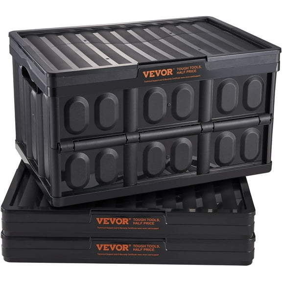 45L Collapsible Storage Bins with Lids 3 Packs, Stackable Utility Crates with Handles, Large Folding Containers for Organizing Tools, Snacks, Books, Food, Drinks, Camping & Transport
