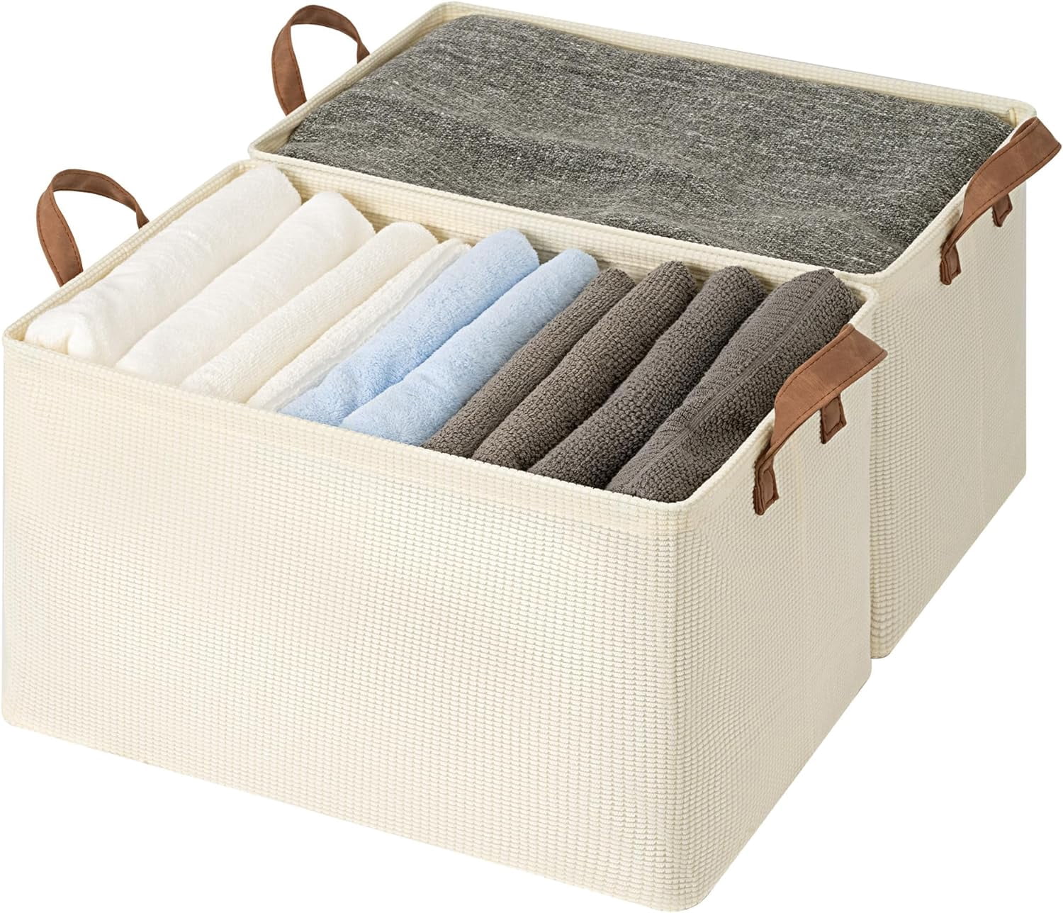 Extra Large 45L Fabric Closet Organizers with Handles and Metal Frame ...