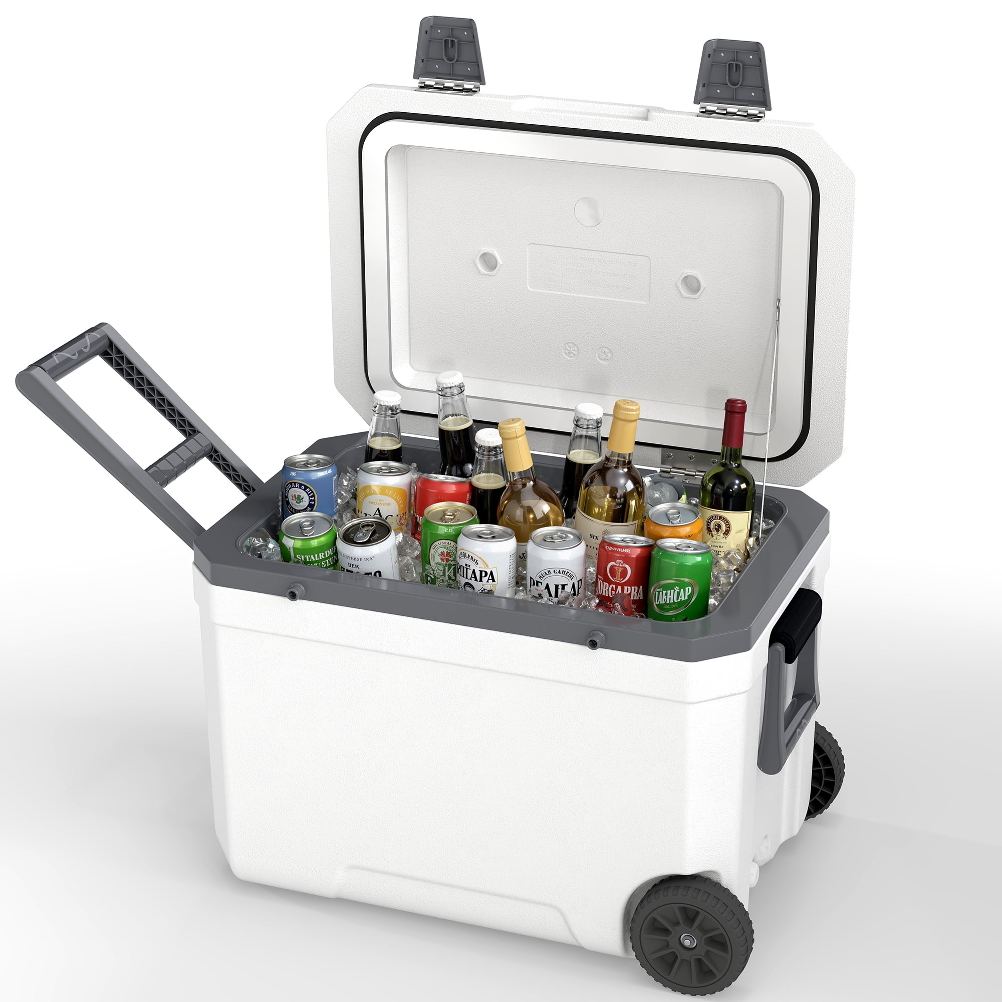45L Insulated Portable Cooler Box,Hard Sided Shell Wheeled Rolling Ice Chest with Handle,for Outdoor Camping Travel Car