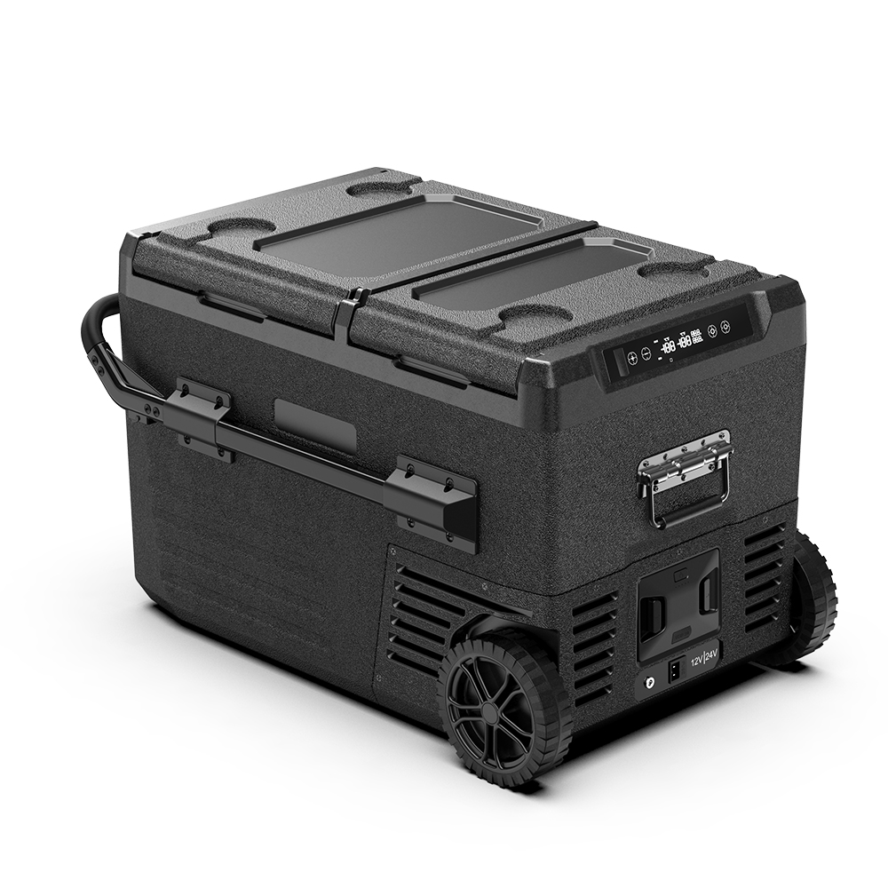 45L Portable mobile solar powered refrigerator Dual temperature and dual control fridge freezer car cooler with built-in battery solar 12V freezer camping fridge