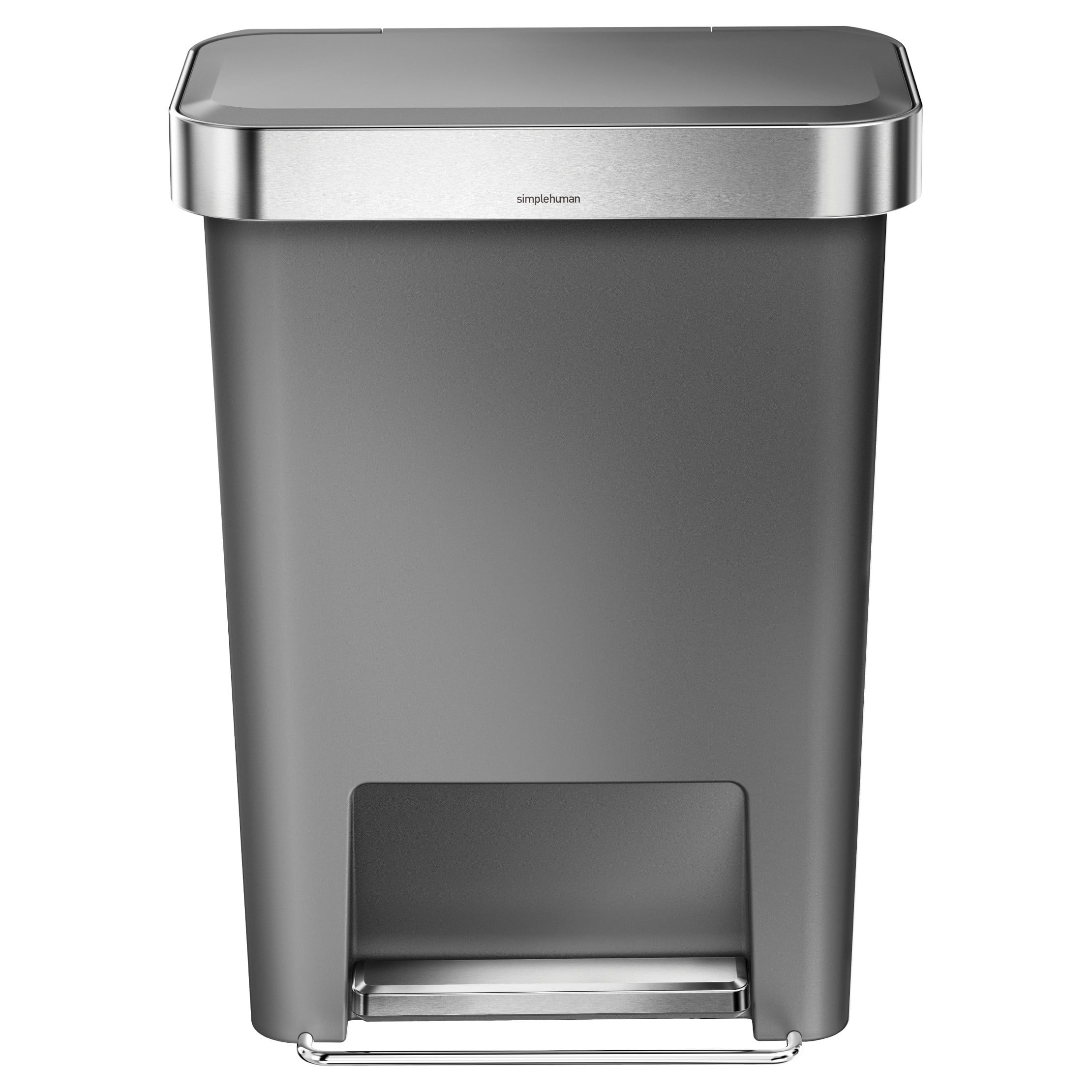 Gray Plastic Rectangular Step Trash Can with Silent Lid