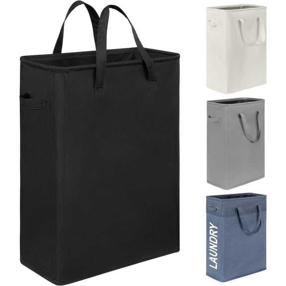 45L Slim Laundry Hamper Narrow Laundry Basket with Handle Foldable Dirty Clothes Portable Skinny Hamper Organizer Storage Bins (22 inches, black)