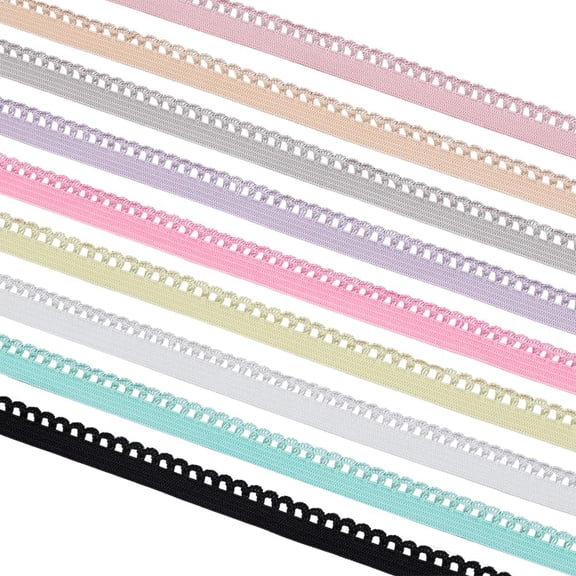 45M 9 Colors Flat Polyester Elastic Cord with Lace Edge for Garment Accessories Mixed Color 10.5mm 5.47 Yards(5m)/color for DIY