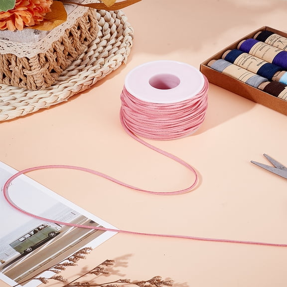 45M Suede Cord Suede Lace with 1Pc Plastic Empty Spools Pink 2.7x1.4mm about 49.21 Yards(45m)/Set