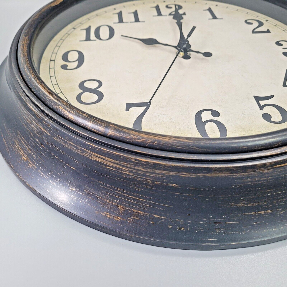 45Min 14" Round Retro Style Wall Clock w/ Aged Finish Battery Operated ...