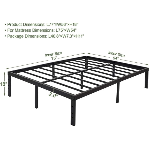 45MinST 18 Inch Platform Bed Frame/Easy Assembly Mattress Foundation / 3000lbs Heavy Duty Steel Slat/Noise Free/No Box Spring Needed,Full