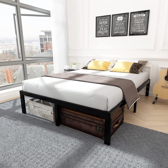 45MinST 3600lbs Heavy Duty Bed Frame, 14 Inch Sturdy Steel Slat Mattress Foundation, Metal Reinforced Platform Box Spring Replacement, Easy Assembly with Quick Lock, Cal King