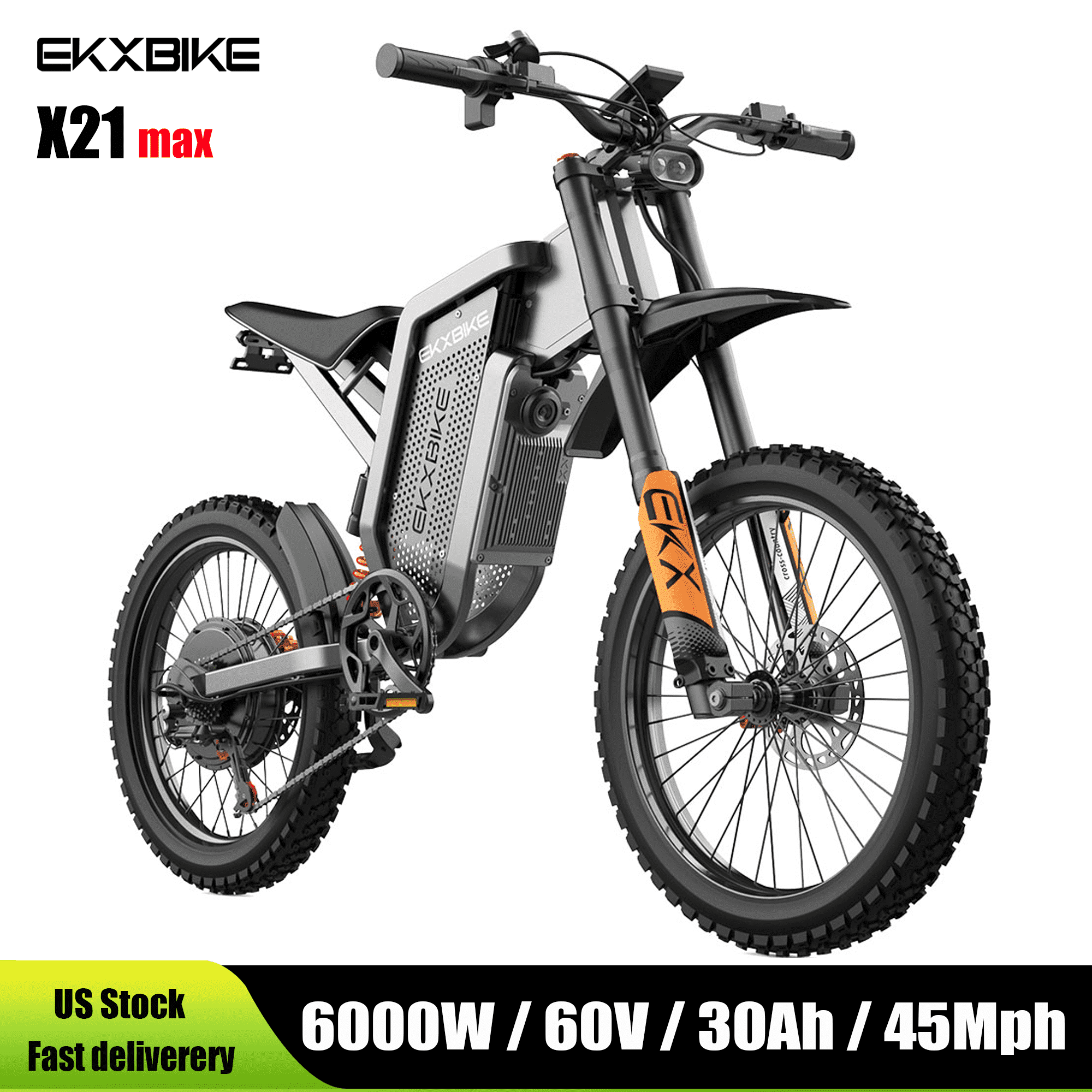 45Mph EKX X21 Max Electric Bike for Adul,60V30AH LG Battery 6000W(Peak)Motors,19 inch off road Fat Tire electric motorcycle Full Suspension Full Hydraulic Brake UL2849