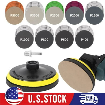 45PCS 5 Inch Wet Dry Sanding Discs Kit Sander Drill 400 to 5000 Grits Sandpaper~