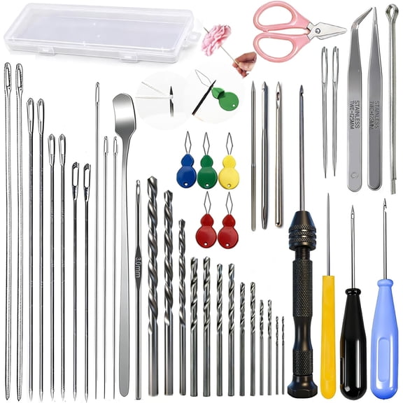 45PCS Candle Making Kit for Drilling&Mold Punching,7.9" Extra Long Big Eye Needle Hand Twist Drill Bits Multi Sizes with Plastic Box,Candle Mold Punch Set Hook Inserting Wicks