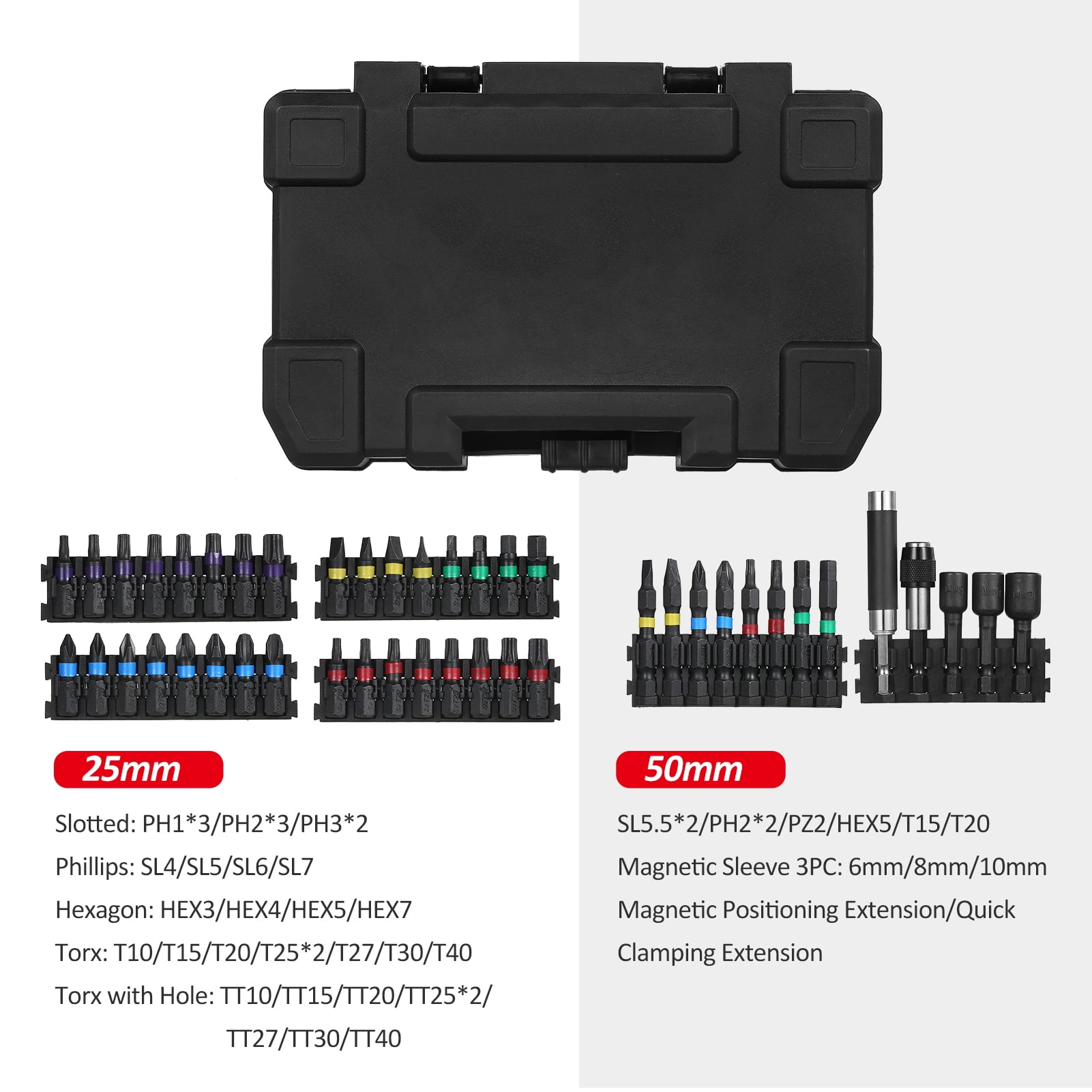 45PCS Drill Bit Set Screwdriver Impact Driver for Wood, Metal, Steel and Security Bits Power Tool with Case