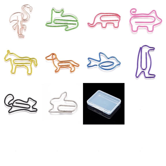 45Pcs 9 Styles Iron Paperclips Cute Paper Clips Funny Bookmark Marking Clips Mixed Animals Mixed Color 18.5-37x19-39x1-2mm 5pcs/style