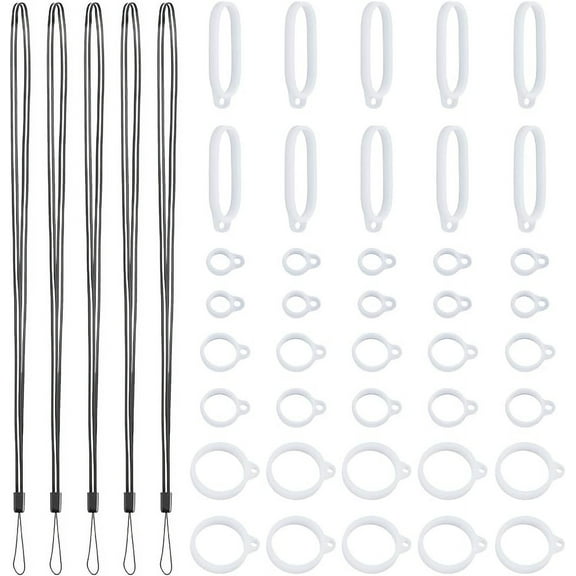 45Pcs Anti-Lost Lanyard Set with 40pcs 4 Size Silicone Rubber Rings 5Pcs Lanyards Strap Pendant Necklace Soft Protective Fixing Case Replacement Multipurpose Pen Keychain
