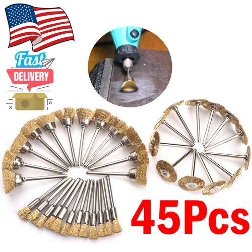 45Pcs Brass Wire Brush - Rotary Die Grinder Cleaning Wheels