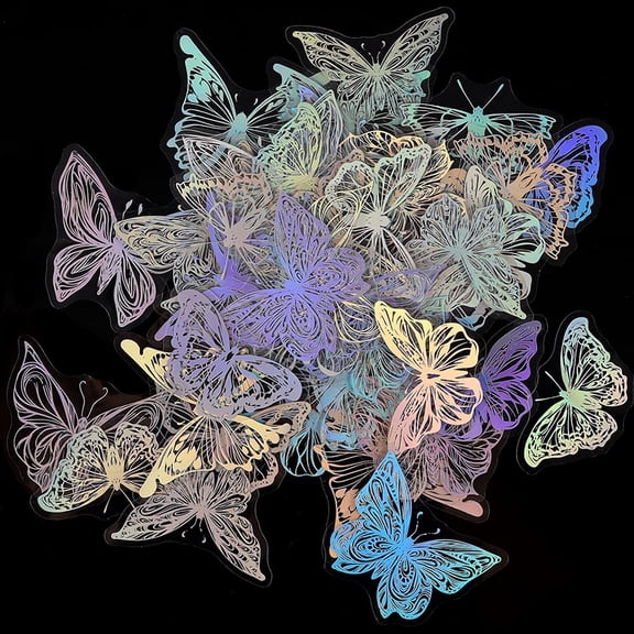 45Pcs Butterfly Holographic Stickers – Waterproof Transparent PET Decals for Scrapbooking, Journaling, Planners & DIY Crafts – Aesthetic Resin Stickers for Phone, Laptop & Water Bottle