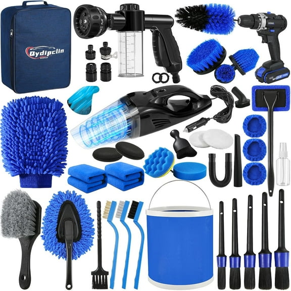 45Pcs Car Detailing Kit, Brush Set, Wash Cleaning Brushes, Professional Care Kit for Interior Exterior Wheels, Blue