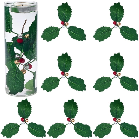 45Pcs Christmas Holly Berry Artificial Holly Leaves Bulk Green Leaf Cute Silver Red Berries Branch Wreath Filler Decoration diy