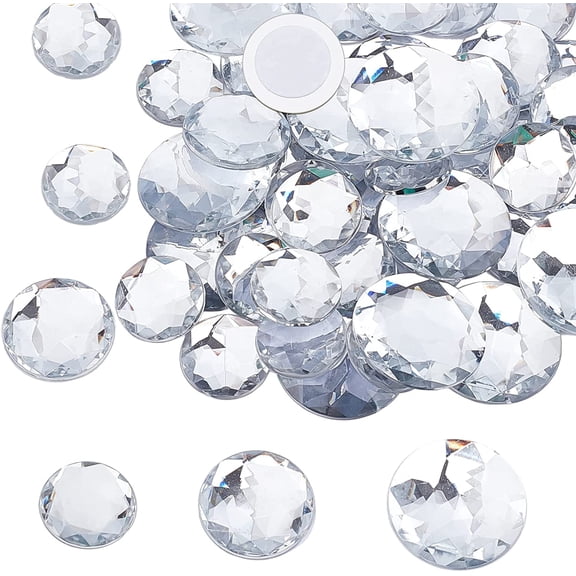 45Pcs Flat Back Round Acrylic Rhinestones 3 Sizes (30mm 25mm 20mm) with Container Clear Self-Adhesive Crystal Circle Gems Sparkling Plastic Stickers for Jewels Crafts