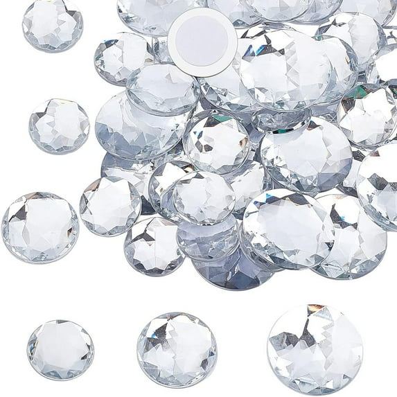 45Pcs Flat Back Round Acrylic Rhinestones 3 Sizes (30mm 25mm 20mm) with Container Clear Self-Adhesive Circle Gems Sparkling Plastic Stickers