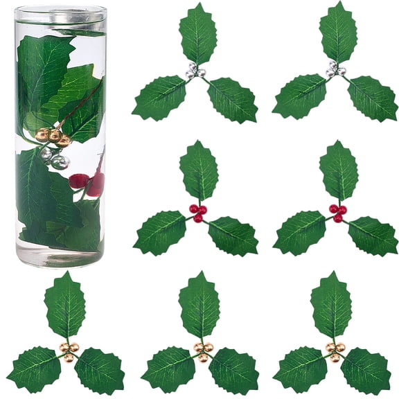 45Pcs Foam & Cloth Artificial Holly Leaves with Iron Stems for Christmas Wreath Accessories Mixed Color 60x142x104mm 15pcs/color 3 colors