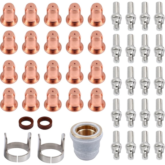 45Pcs IPT60 Kit Electrode Flat Tip 0.039'' 1.0mm Shield Cap Stand Off Fit for Tecmo IPT-60 PT-60 IPT-40 PT40 Plasma Cutting Torch Consumables
