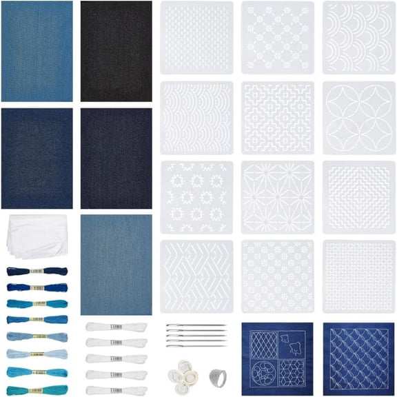 45Pcs Japanese Sashiko Embroidery Set With High Tenacities Thread And Stencils For Craft Projects