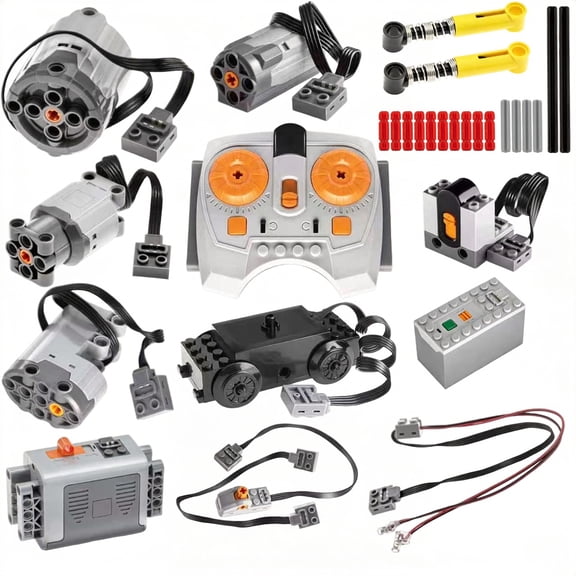 45Pcs Power-Function Technic-Parts Kit M/L/XL/Servo/Train-Motor IR Speed Remote Control Battery Box IR Receiver Extension Wire Light Cord Control Switch Compatible with Lego-Motor-Kit.
