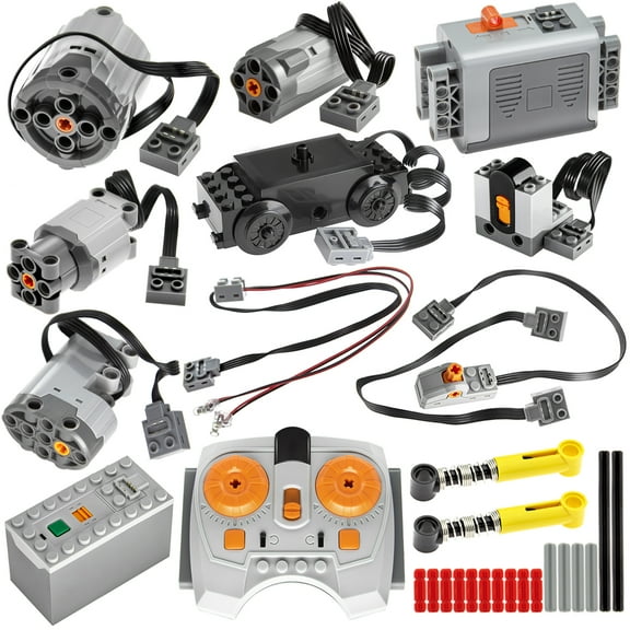 45Pcs Power-Function Technic-Parts Kit M/L/XL/Servo/Train-Motor IR Speed Remote Control Battery Box IR Receiver Extension Wire Light Cord Control Switch Compatible with Lego-Motor-Kit.