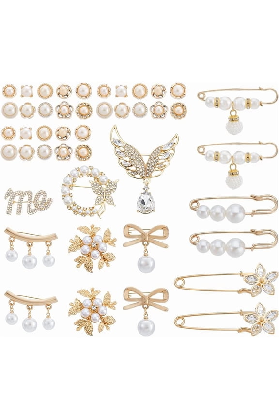 45Pcs Socks Charms Pearl Rhinestone Brooch Pins Sweater Shawl Clips Safety Pin Charms for Socks Brooch Pins Cover Up Buttons For Women Clothes Accessories
