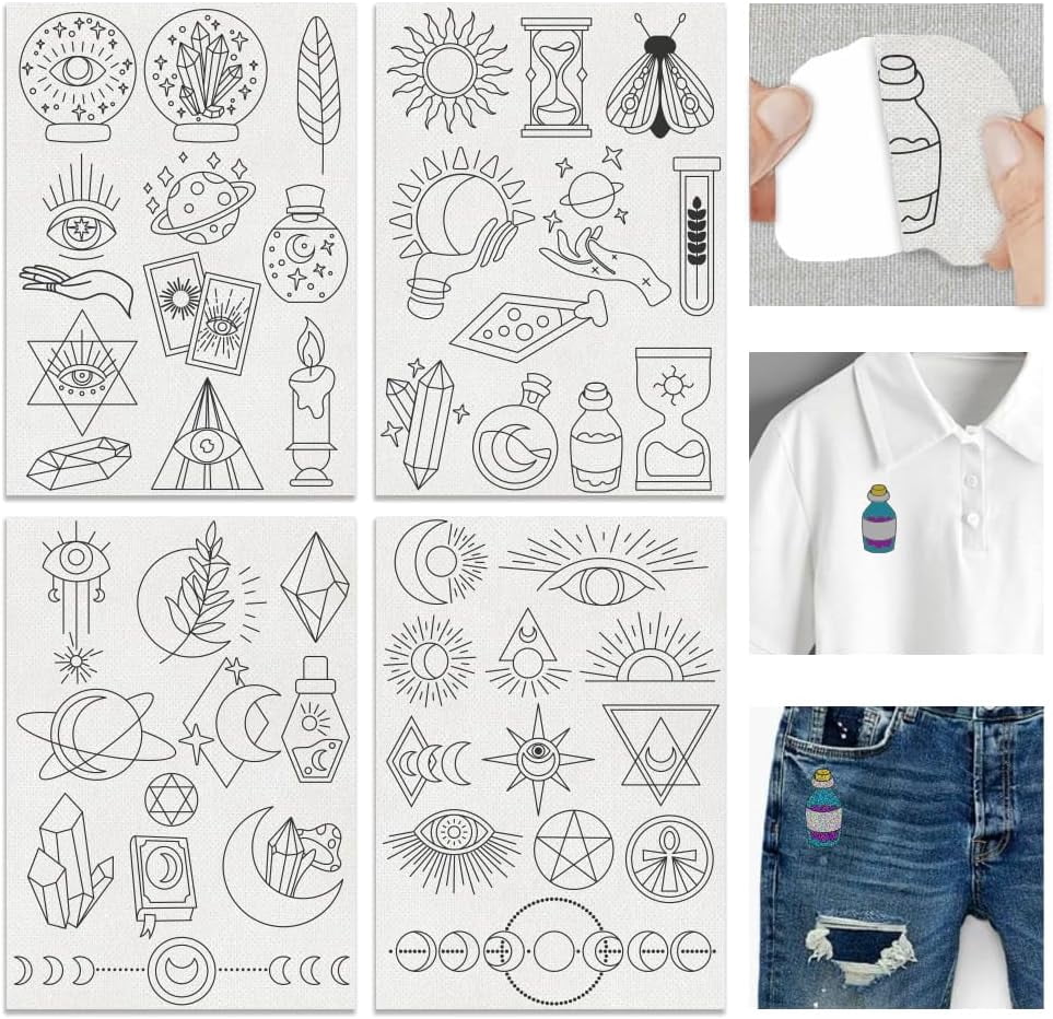 45Pcs Water Soluble Stabilizer Embroidery Pattern Tarot Element Pattern