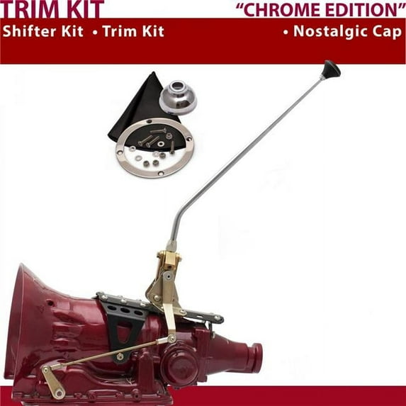 45RFE Shifter Kit Chrome 16 in. Trim Kit Push Button Cap Black Boot Ringed Knob for DA53C