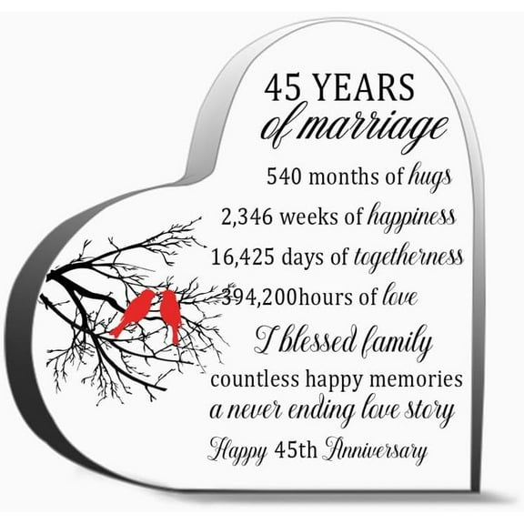 45Th Years Of Marriage Gift Wedding Anniversary Thank You Gifts For Women Men, Decoration Heart Shape Acrylic Sign Gift