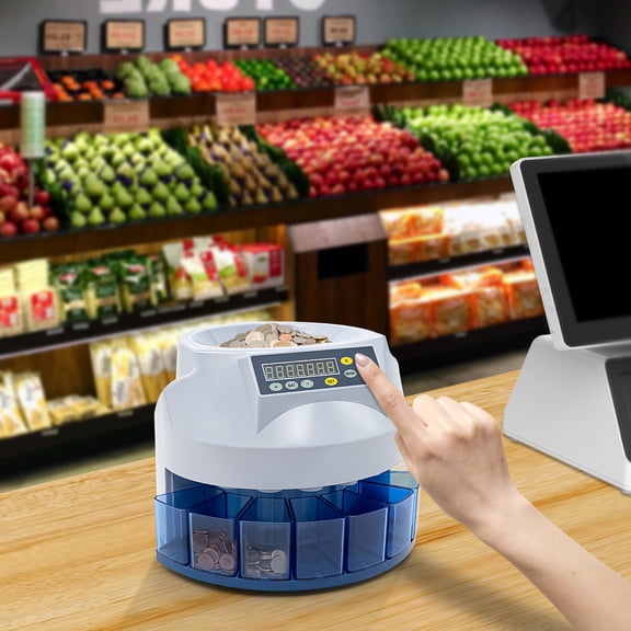 45W 110V Grey+Blue Multi-functionality High Efficiency Electronic Coin Counter for Businesses, Shops