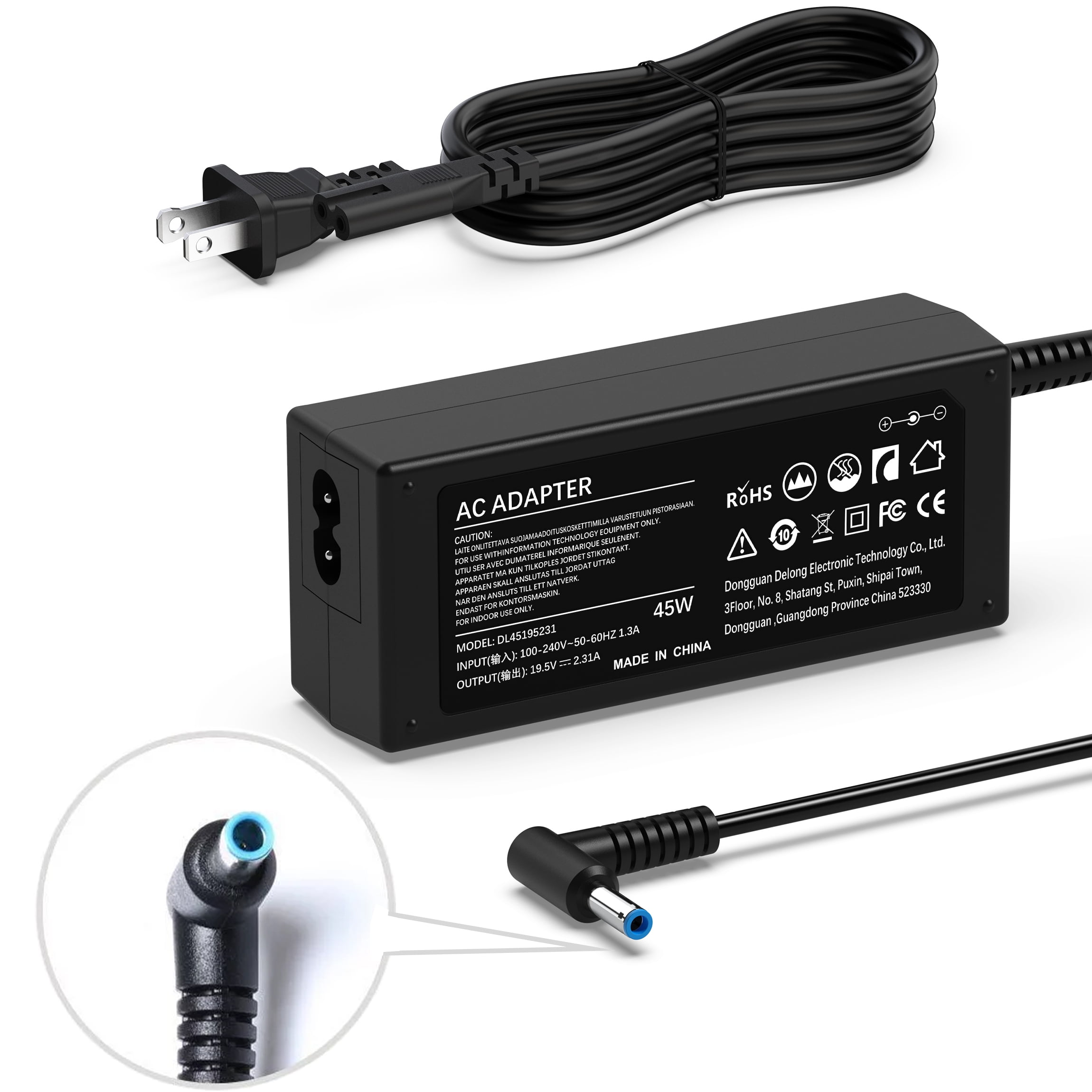 45W 19.5V 2.31A for HP Laptop Charger Blue Tip, HP Pavilion x360 11 13 15, Zbook 14u G4 G5 15u 15 G3, 15-f111dx 15-f211wm 15-f233wm 15-f278nr 15-r052nr 15-r132wm with Power Cord