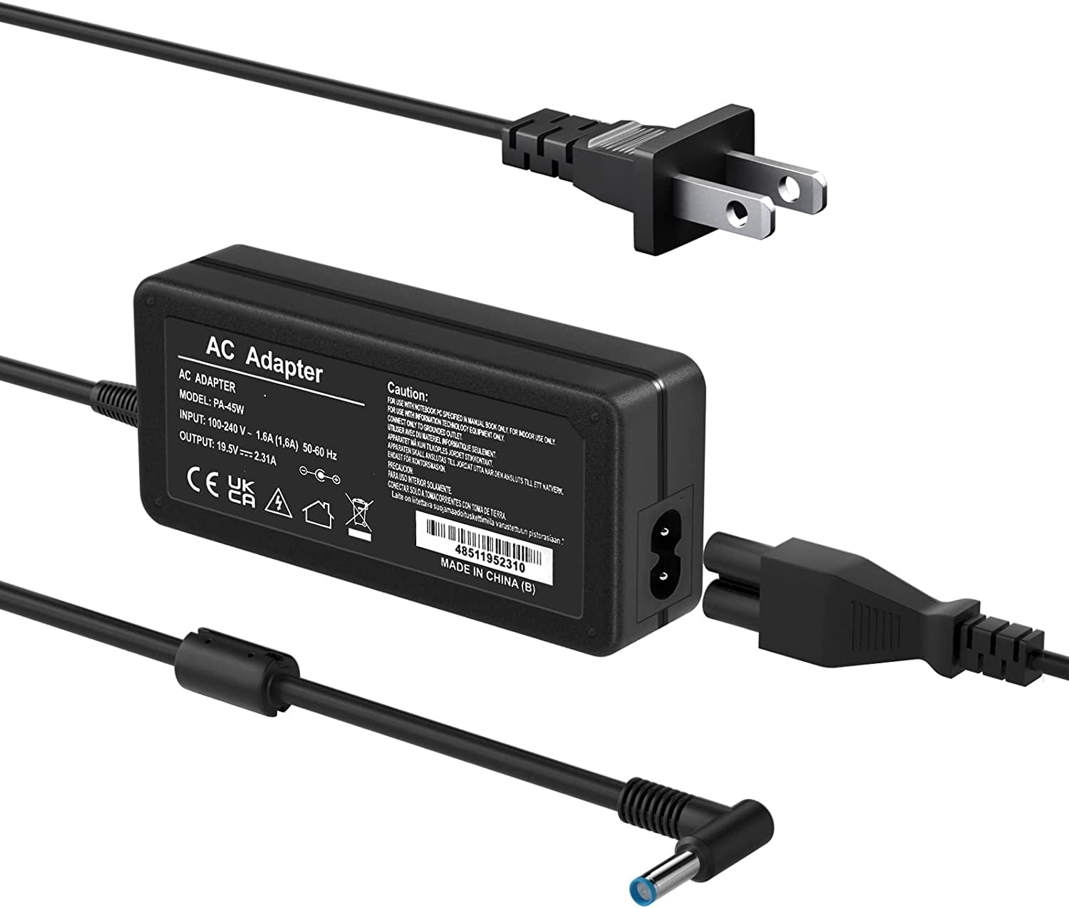 45W 19.5V 2.31A for HP Laptop Charger Blue Tip with Power Cord ...