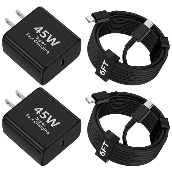 45W 2Pack Super Fast Charger USB C Android Phone Charger Type C Fast Charging Block with 6FT Type-C Charger Cord Compatible for Samsung Galaxy S26 Ultra/S26/S26+/S25/S24/S23/S22/S21+