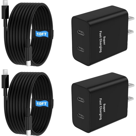 45W 2Pack Super Fast Charger USB C Dual Port Android Phone Charger Type C Fast Charging Block with 10FT Type-C Charger Cord for Samsung Galaxy S25/S25 Ultra/S25 /S24 Ultra/S24/S24 /S23/S22/S21/S20