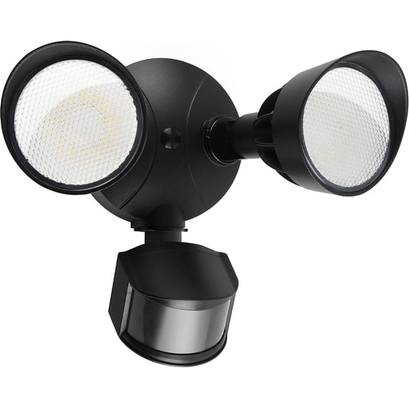 45W 5500LM PIR Motion Sensor Outdoor Lights, Dual Head LED Flood Light, 5000K Daylight, IP65 Waterproof Hardwired Dusk to Dawn Motion Detector Security Light for Outside Garage Yard (Black)