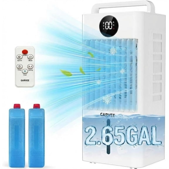 45W Evaporative Air Cooler Fan with Touch Screen and Remote Control, 3 Speeds & 3 Modes, LED Display, Includes Ice Packs and Casters,2.6 Gallon Tank